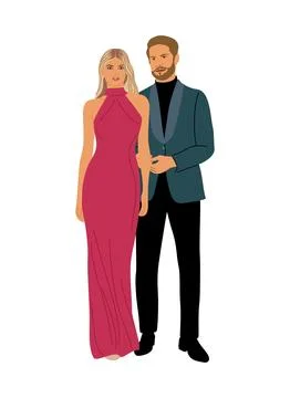 Couple in trendy evening clothes vector isolated. Stock Illustration