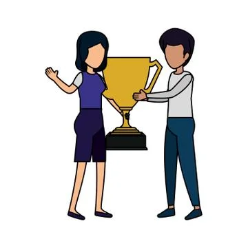 Couple with trophy cup award Ilustração Stock