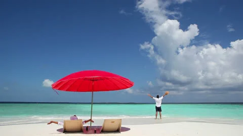 Couple On The Tropical Beach Stock Footage 26712393