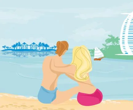 Couple on tropical beach Ilustração Stock