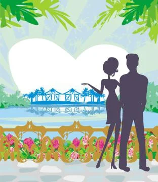 Couple on tropical Ilustração Stock