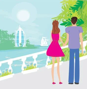 Couple on tropical Ilustração Stock