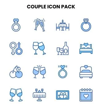 Couple Two Colour Graphics Icons Pack Stock Illustration