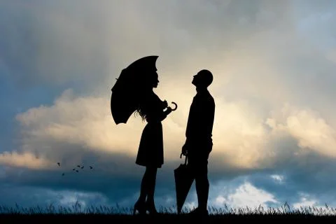 Couple with umbrella Stock Illustration
