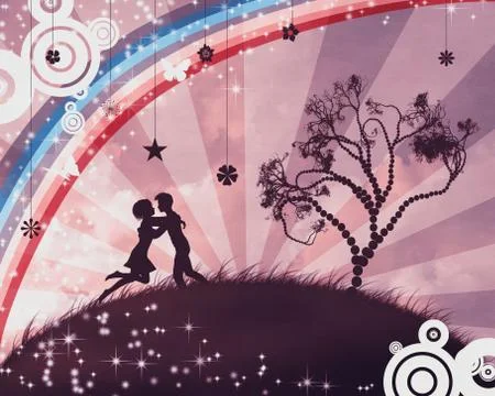 Couple under the tree Stock Illustration