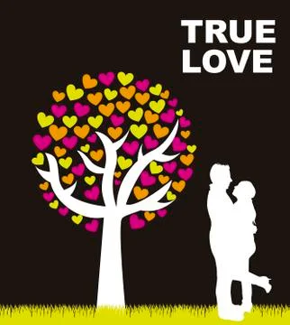 Couple under tree over black background. vector illustration Ilustração Stock