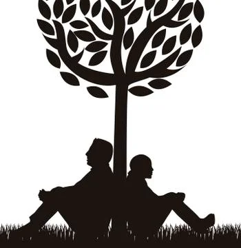 Couple under tree over white background. vector illustration Ilustração Stock