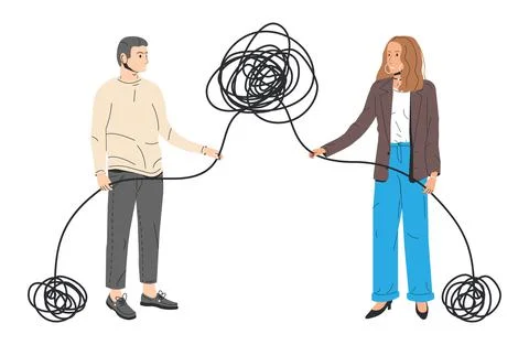 Couple Unravel the Tangle of Problems. イラスト素材