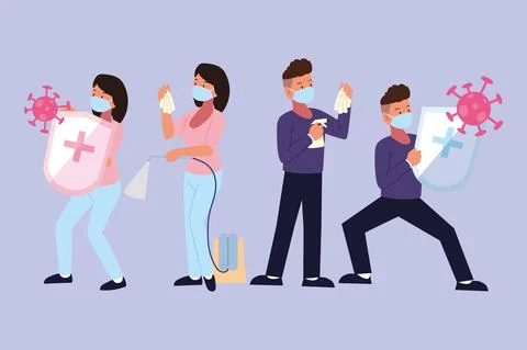 Couple using alcohol spray Stock Illustration