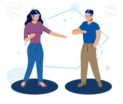 Couple using augmented reality technology Stockillustratie