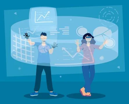 Couple using augmented reality technology Illustrazione stock