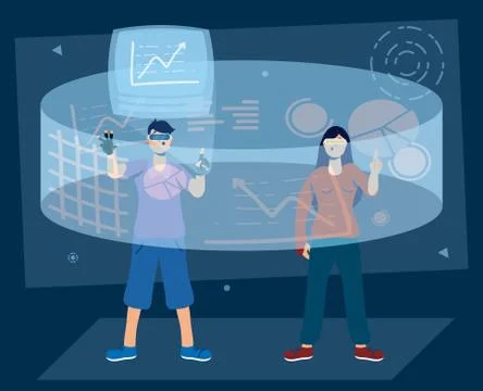 Couple using augmented reality technology Illustrazione stock