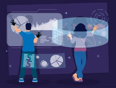 Couple using augmented reality technology Stock Illustration