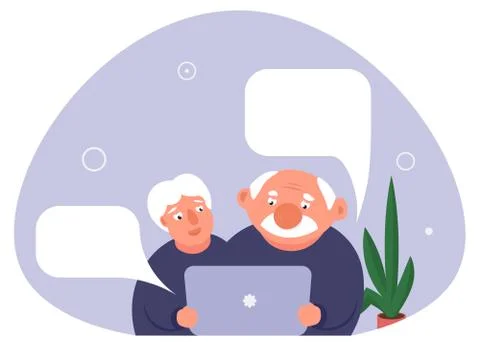 Couple using computer at home chatting online with their children Illustrazione stock