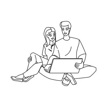 Couple using computer vector Illustrazione stock