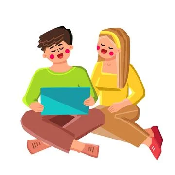 Couple using computer vector Stock Illustration