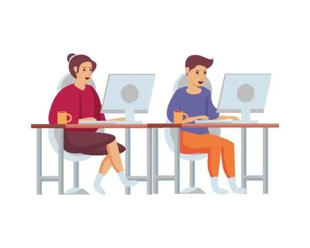 Couple using computers work at home Stock Illustration