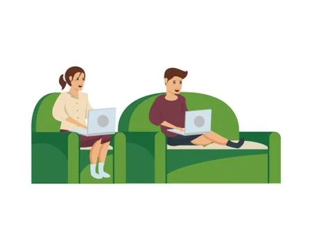 Couple using computers work at home 스톡 일러스트