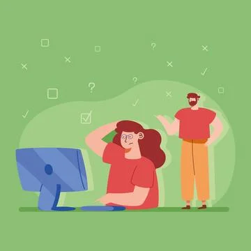 Couple using desktop 스톡 일러스트