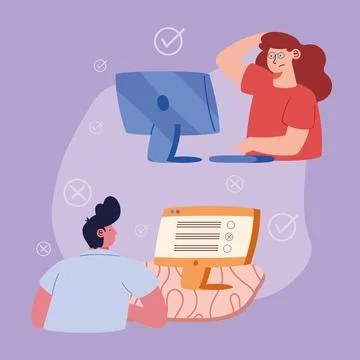 Couple using desktops Illustrazione stock