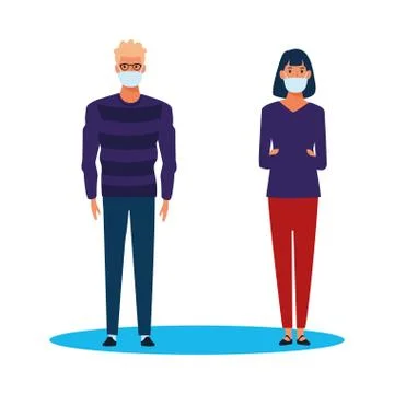 Couple using face mask for covid19 Stock Illustration