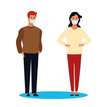 Couple using face mask for covid19 Stock Illustration