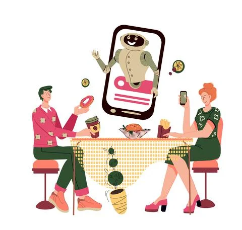 Couple using mobile app for food ordering and delivery, cartoon vector isolat 스톡 일러스트
