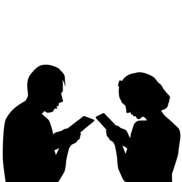 Couple using mobile cell phones together Stock Illustration