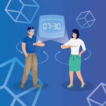 Couple using reality virtual tech in smartwatch Stock Illustration