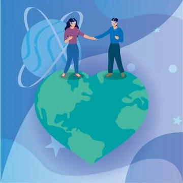 Couple using reality virtual tech in interactive display Illustrazione stock