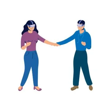 Couple using reality virtual tech 스톡 일러스트