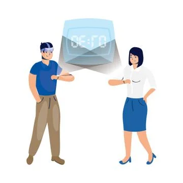 Couple using reality virtual tech in smartwatch Illustrazione stock