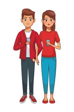 Couple using smartphones Stock Illustration