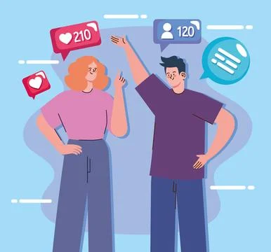 Couple using social media Stock Illustration