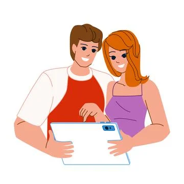Couple using tablet vector Stock Illustration