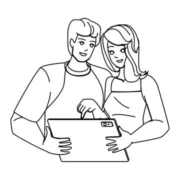 Couple using tablet vector Stock Illustration