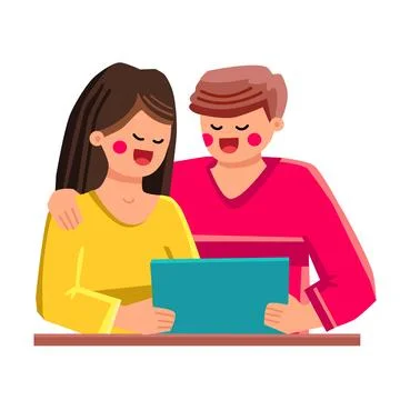 Couple using tablet vector Stock Illustration