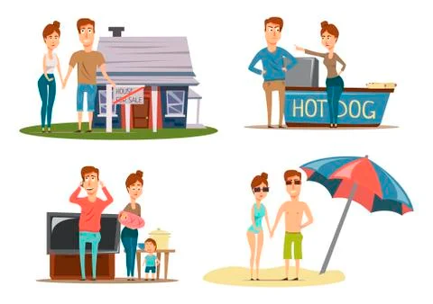 Couple Vacation Compositions Set Stock Illustration