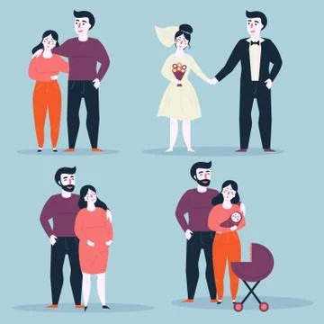 Couple in various situations of relationship Stock Illustration