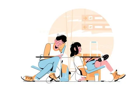 Couple waiting for flight Stock Illustration