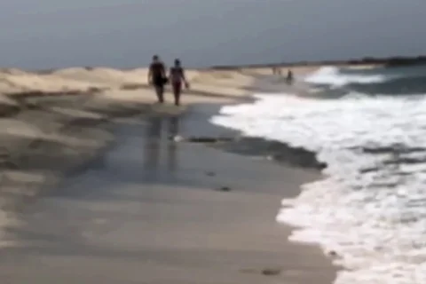 Couple Walking Along Beach Slow Motion 6 Stock Footage 96347328