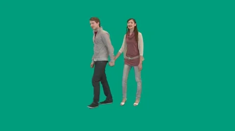 Couple walking and stop to look at scene - green screen - prekeyed - MINT.GS Stock Footage