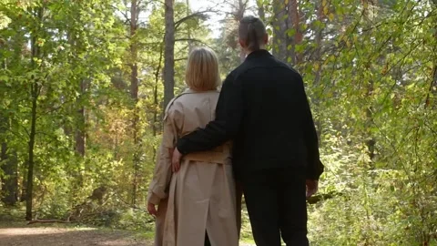 Couple walking in autumn forest Stock Footage 314032020