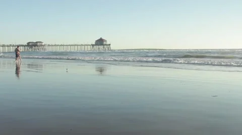 Couple Walking on the Beach Stock Footage 46757530