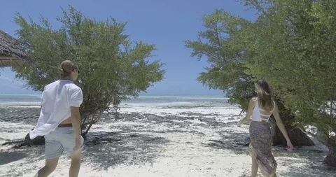 Couple walking on the calm beach Video stock 85766045