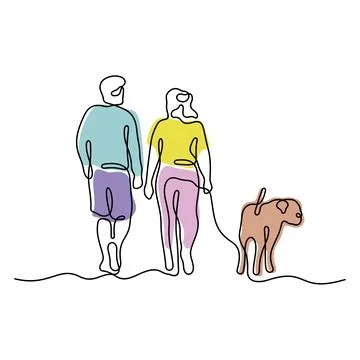 Couple walking with a dog vector illustration Stock Illustration