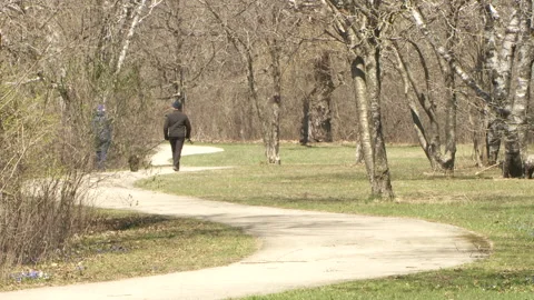 Couple Walking Dog on Winding Path 1080P 23.98 Stock Footage 133452748
