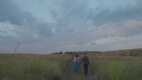 Couple walking in a field Stock Footage 72635278