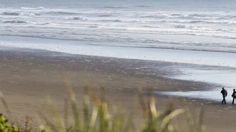 Couple walking into frame on the beach Stock Footage 53266064