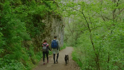 Couple walking on a mountain path Stock Footage 99962357